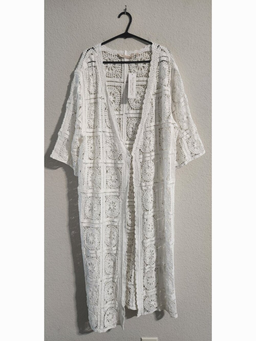 Soft Surroundings Nella Crochet Cardigan Duster Cotton White Womens L/XL Coastal